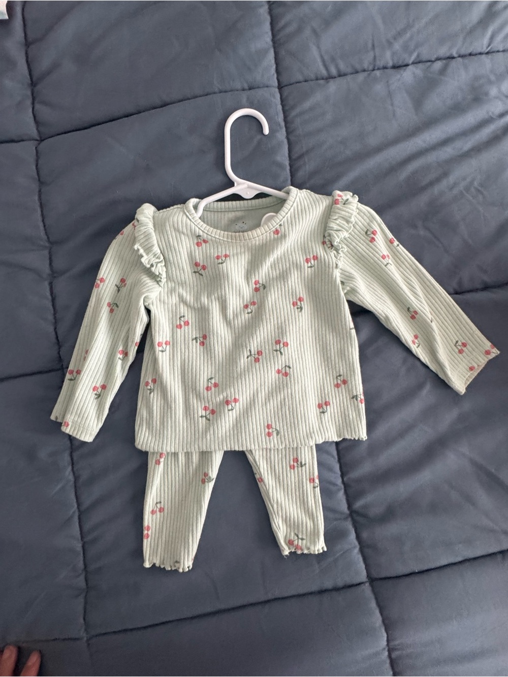 cloud island Mint Green Floral Ribbed Pajama Set